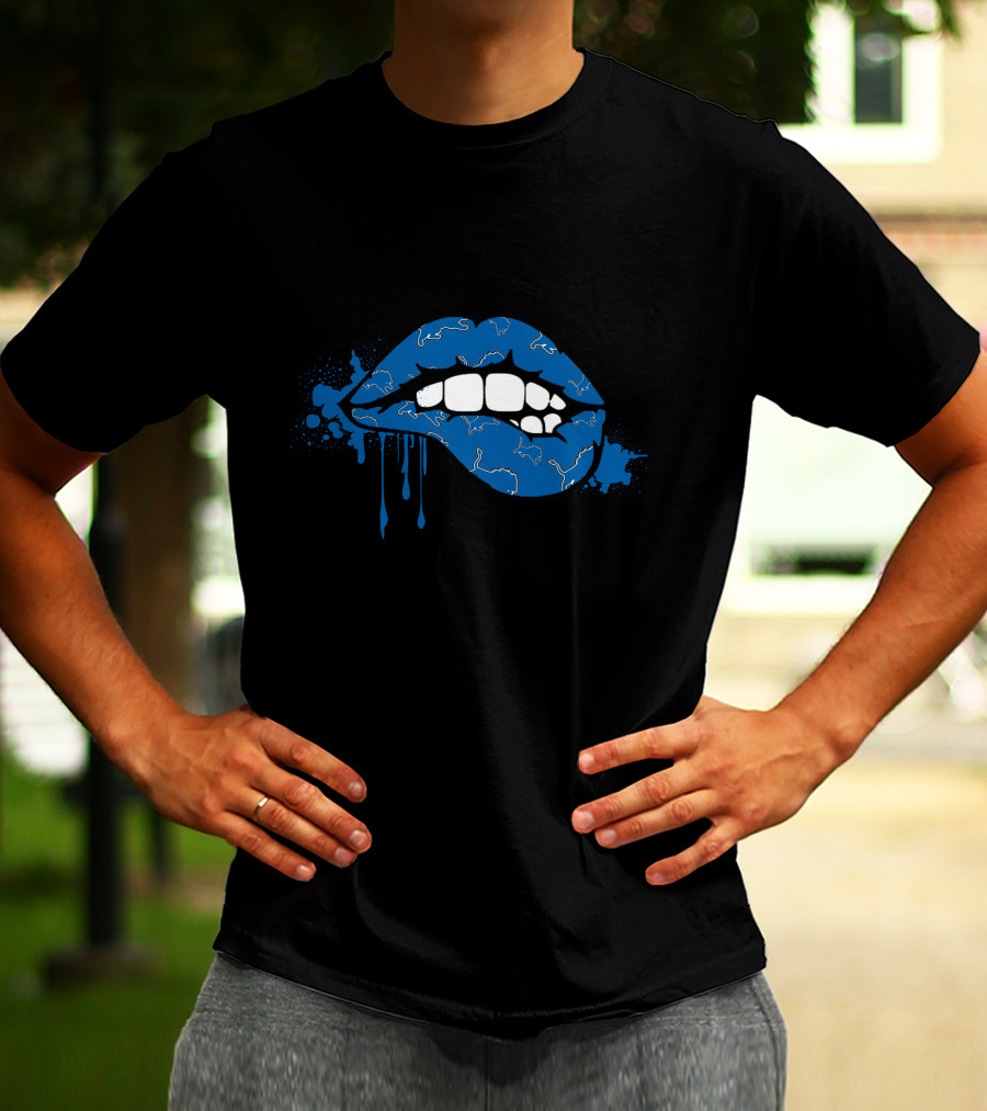 Dripping Blue Lips With White Lions Outline T-Shirt