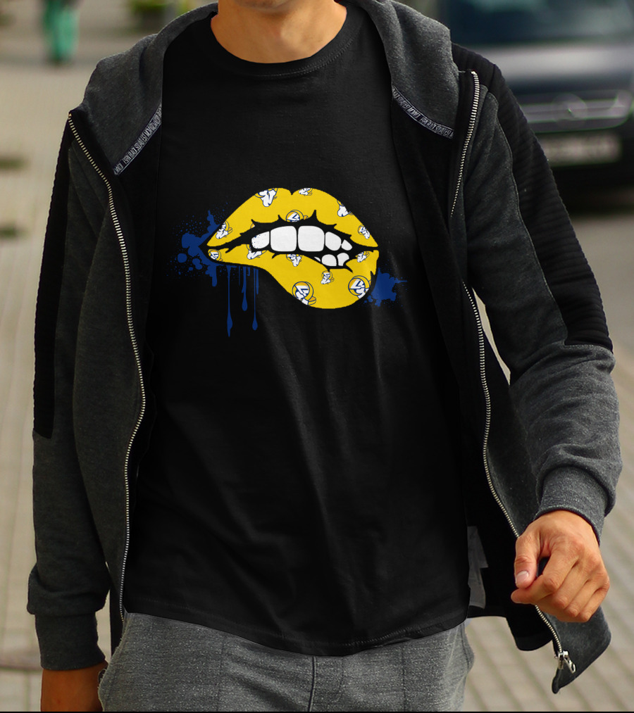 Dripping Lips Los Angeles Rams Yellow Blue Paint Splatter T-Shirt