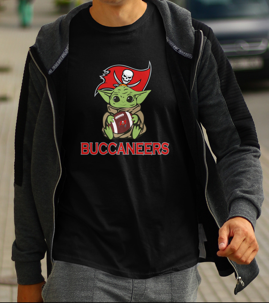Buccaneers Baby Yoda Holding Football Star Wars T-Shirt
