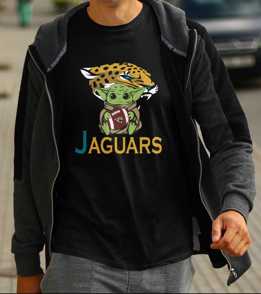 Jaguars Baby Yoda Holding Football Star Wars T-Shirt