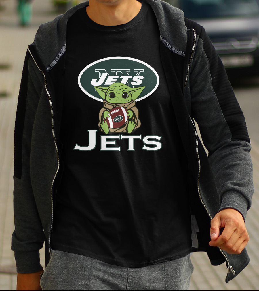 Jets Baby Yoda Star Wars Holding Football T-Shirt