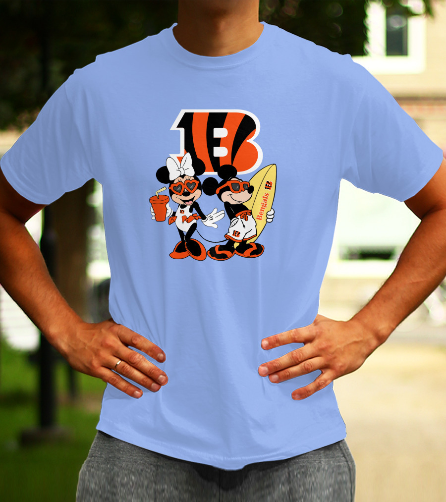 Bengals Mickey And Minnie Vacation Surfer Adventure T-Shirt