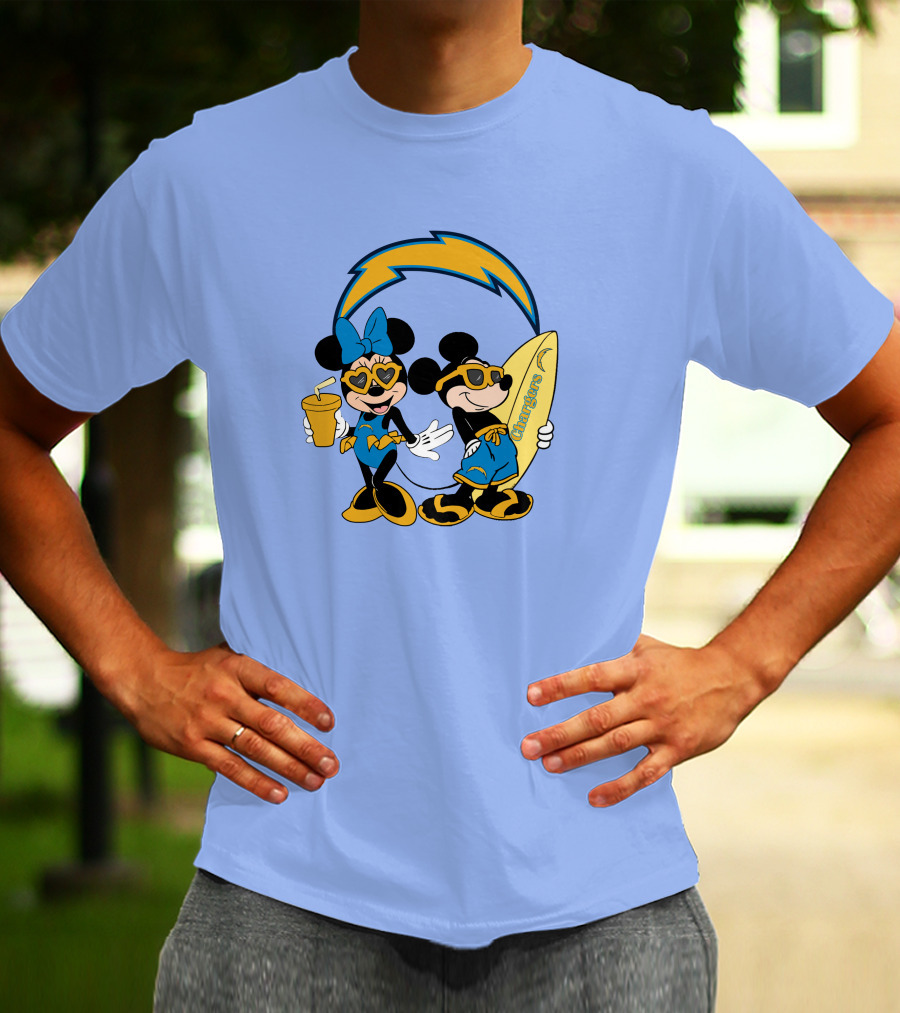 Chargers Mickey Happy Vacation Surfer Duo With Heart Sunglasses T-Shirt