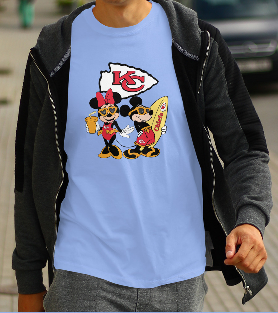 Chiefs Mickey And Minnie Vacation Kc Football Surfboard Fun T-Shirt