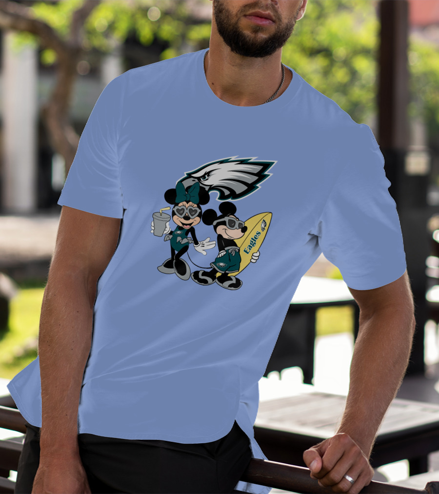 Eagles Mickey And Minnie Vacation With Surfboard And Cold Drink T-Shirt