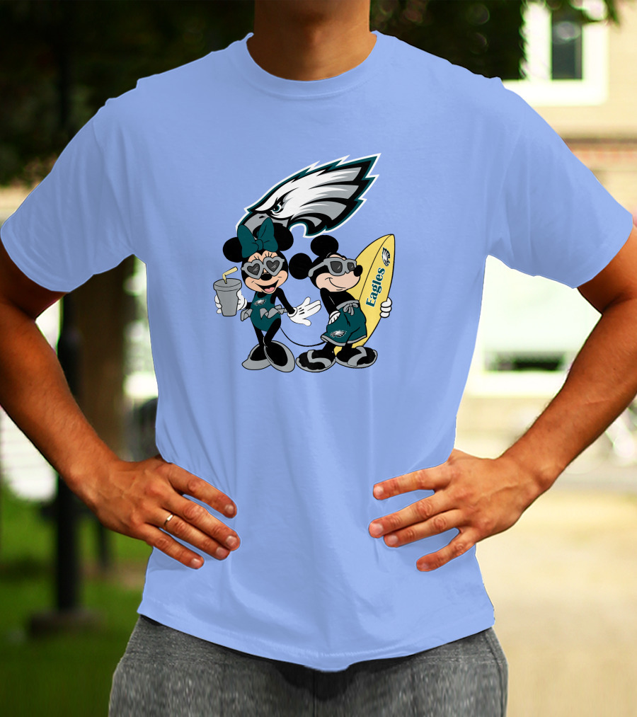 Eagles Mickey And Minnie Vacation With Surfboard And Cold Drink T-Shirt