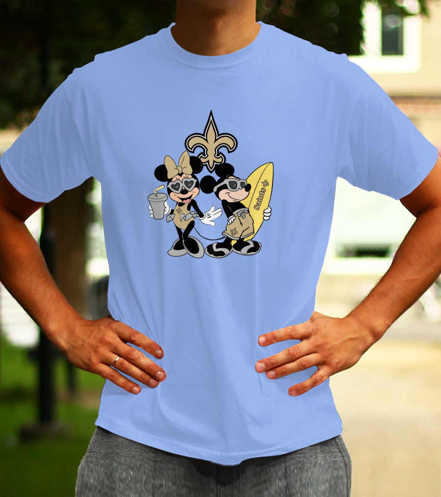 Saints Mickey Happy Vacation Fleur-De-Lis Surfboard T-Shirt