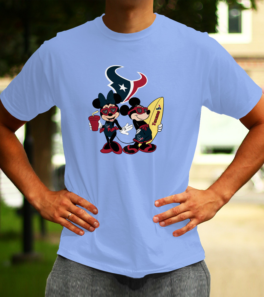 Texans Mickey And Minnie Happy Vacation Surfboard And Drink T-Shirt