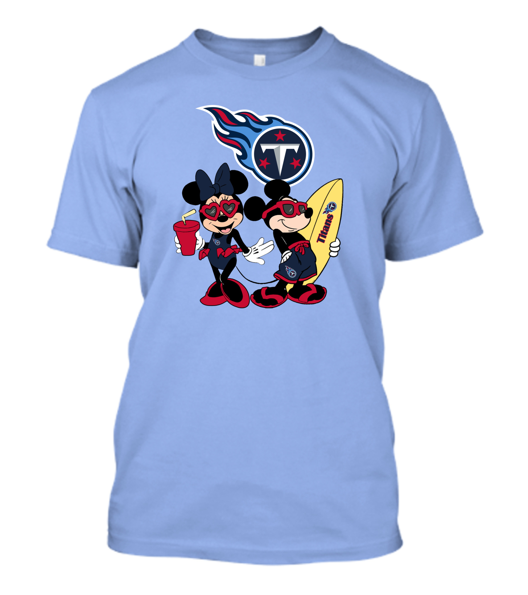 Titans Mickey Minnie Vacation With Tennessee Surfboard And Soda T-Shirt