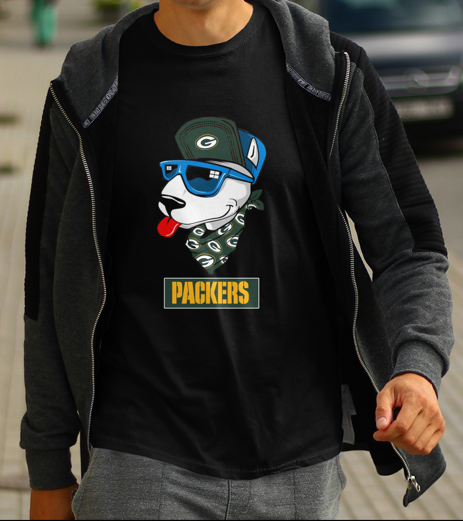 Packers Bull Terrier With Cap And Bandana T-Shirt