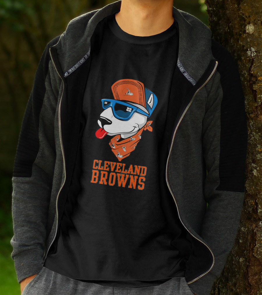 Cleveland Browns Bull Terrier With Sunglasses And Bandana T-Shirt
