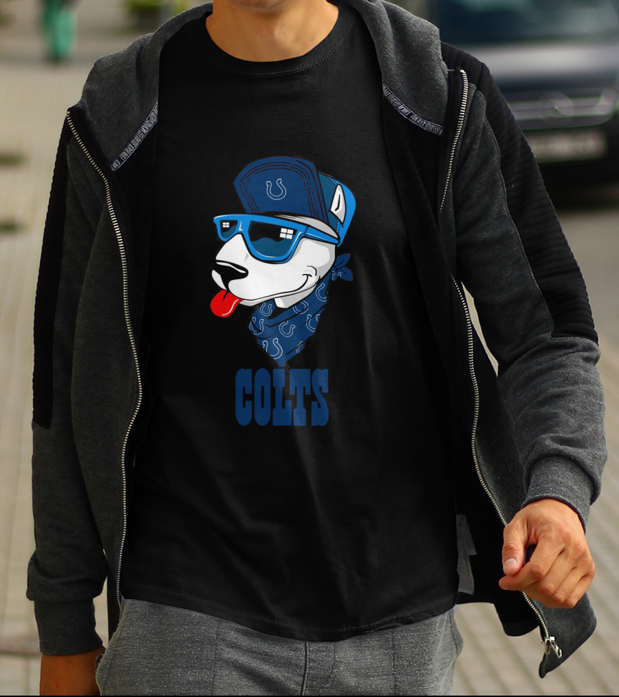 Colts Bull Terrier Wearing Sunglasses And Bandana With Horseshoe T-Shirt