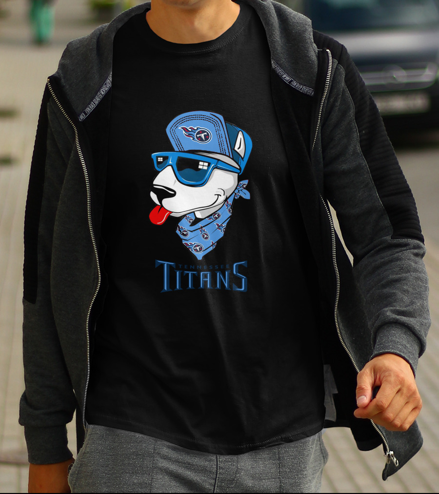 Tennessee Titans Bull Terrier Wearing Cap And Bandana T-Shirt
