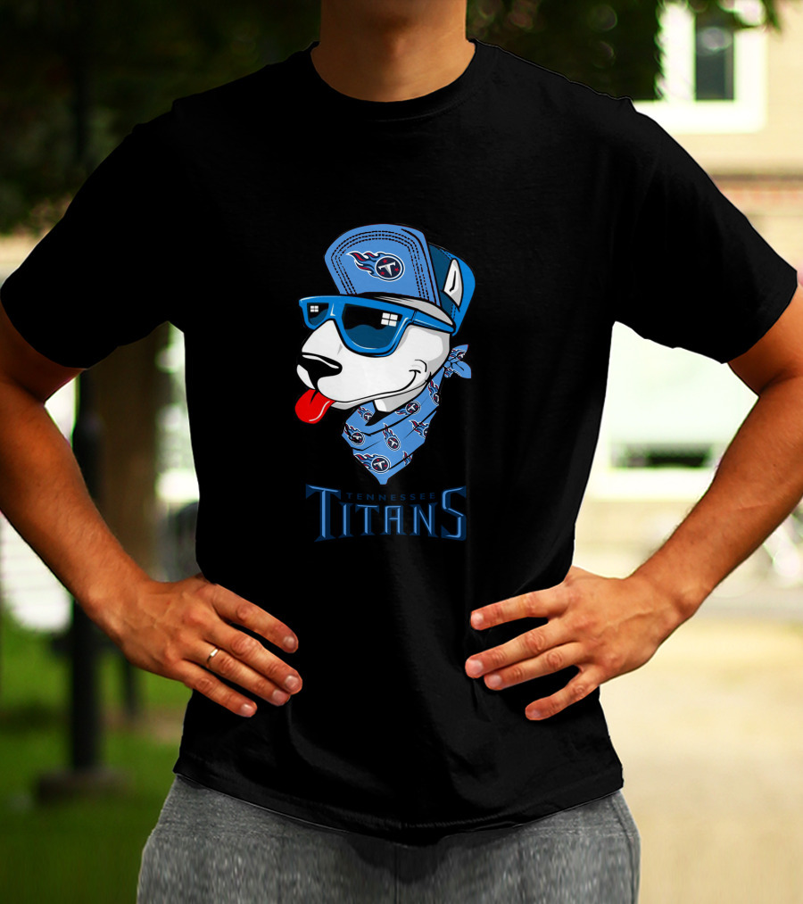 Tennessee Titans Bull Terrier Wearing Cap And Bandana T-Shirt