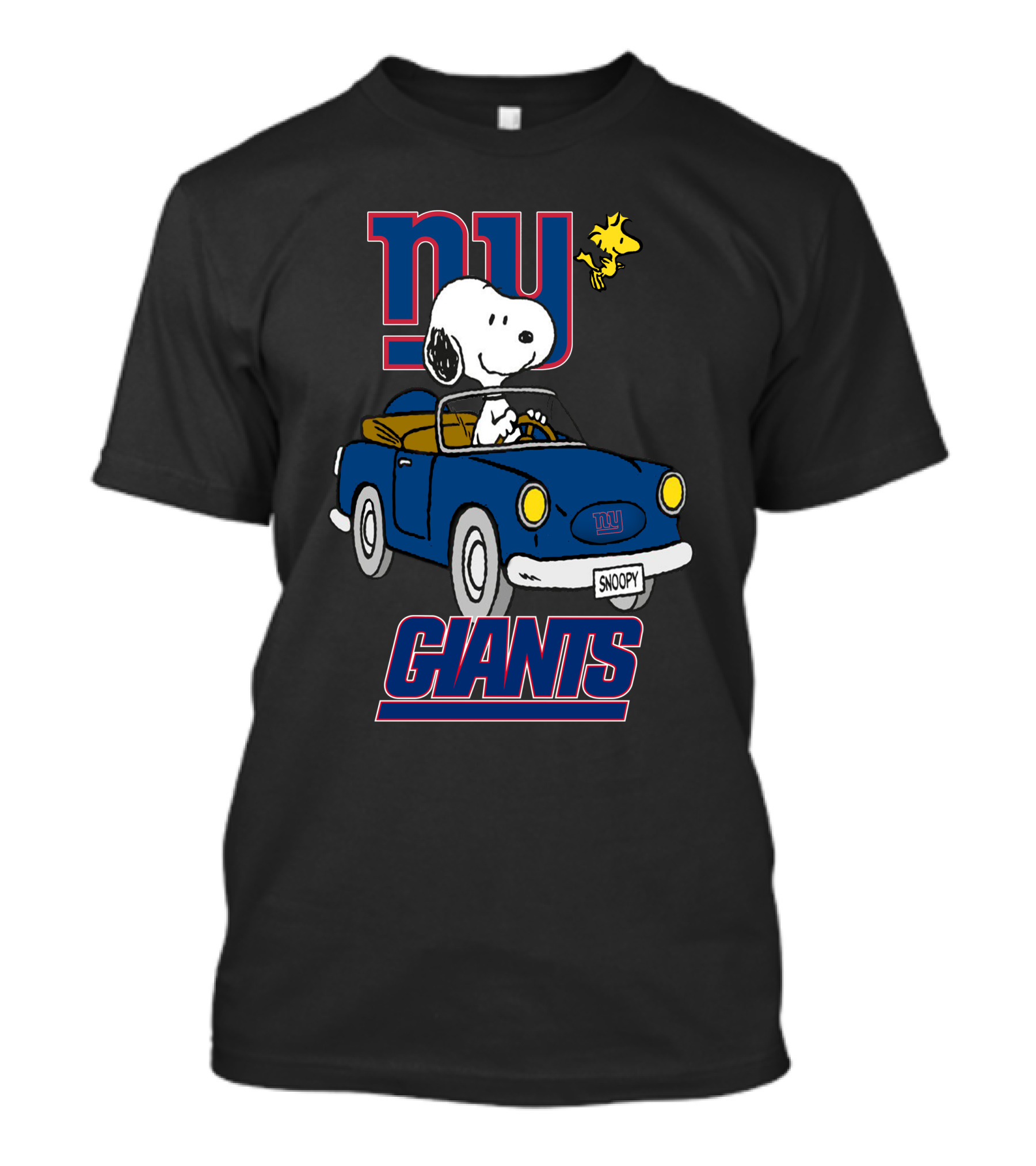 NY Giants Snoopy And Woodstock In Blue Car Ride T-Shirt