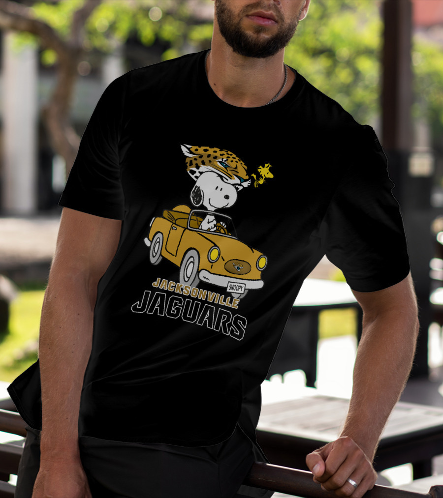 Jacksonville Jaguars Snoopy Driving Car With Woodstock T-Shirt