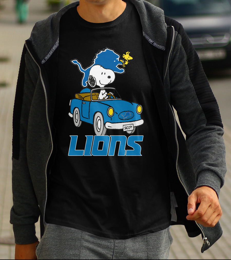 Lions Snoopy Detroit Football Ride With Woodstock T-Shirt