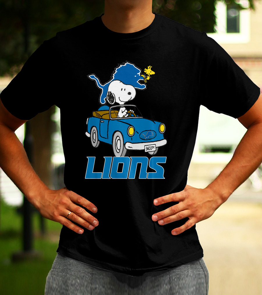 Lions Snoopy Detroit Football Ride With Woodstock T-Shirt