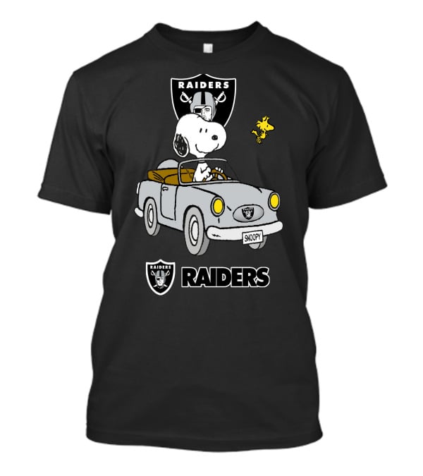 Raiders Snoopy Driving Cartoon With Woodstock And NFL T-Shirt