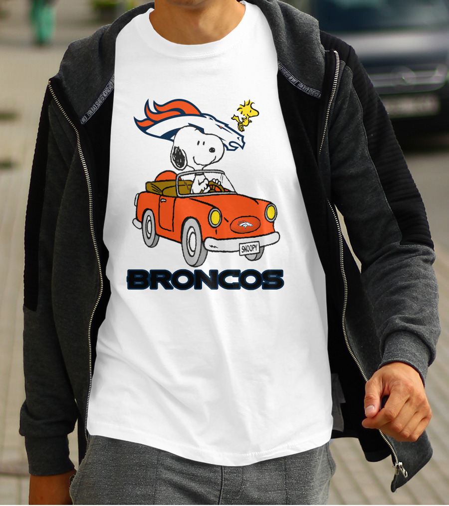 Broncos Snoopy Driving Adventure With Woodstock NFL T-Shirt