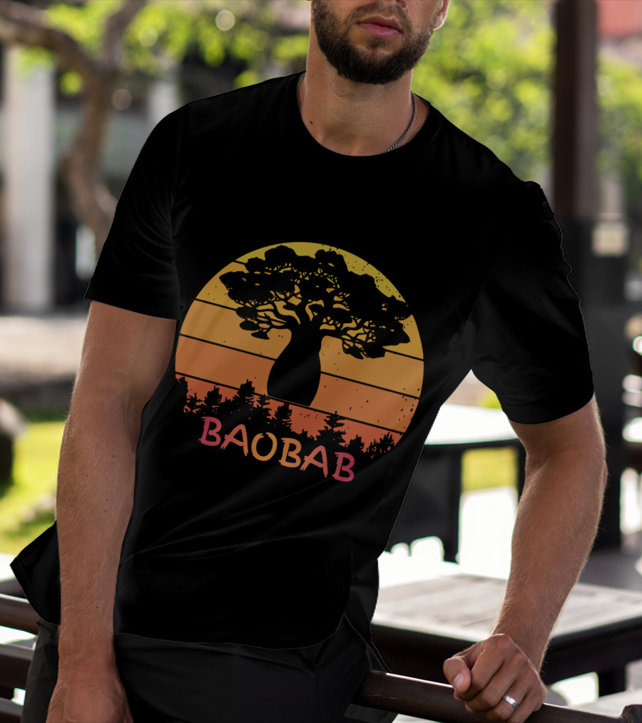 BAOBAB Sunset Silhouette Retro Vintage Forest Scene T-Shirt
