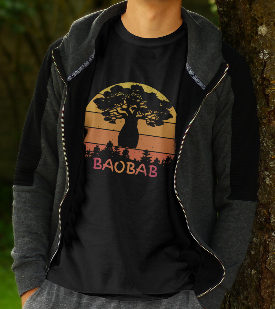 BAOBAB Sunset Silhouette Retro Vintage Forest Scene T-Shirt