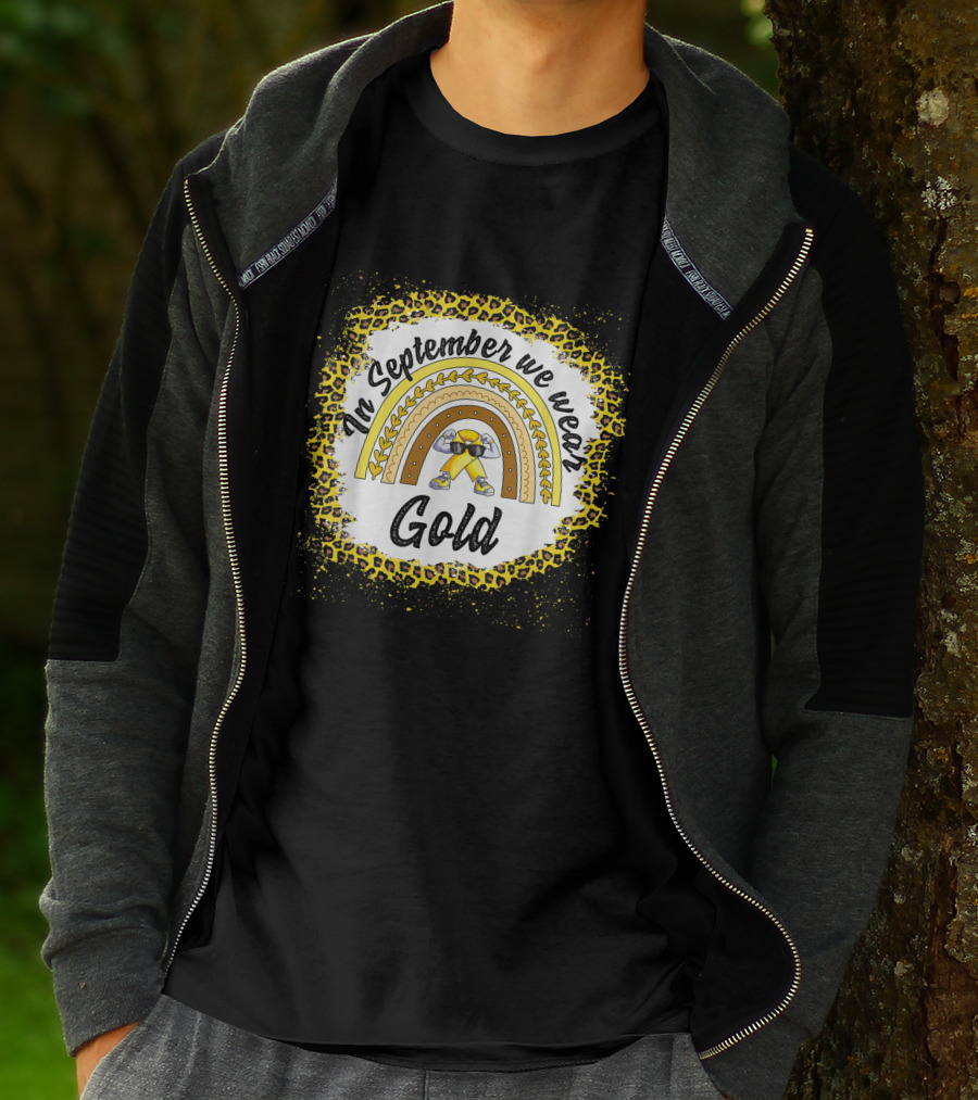 In September We Wear Gold Rainbow Leopard Awareness T-Shirt