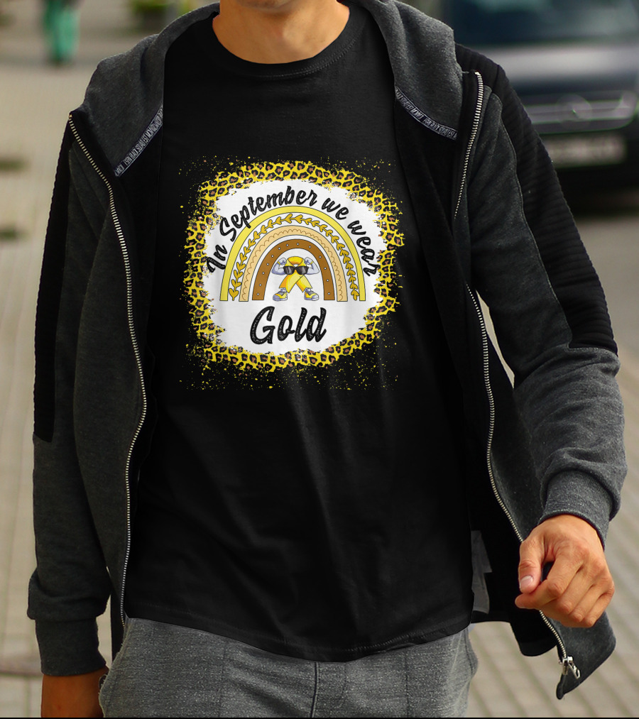 In September We Wear Gold Rainbow Leopard Awareness T-Shirt
