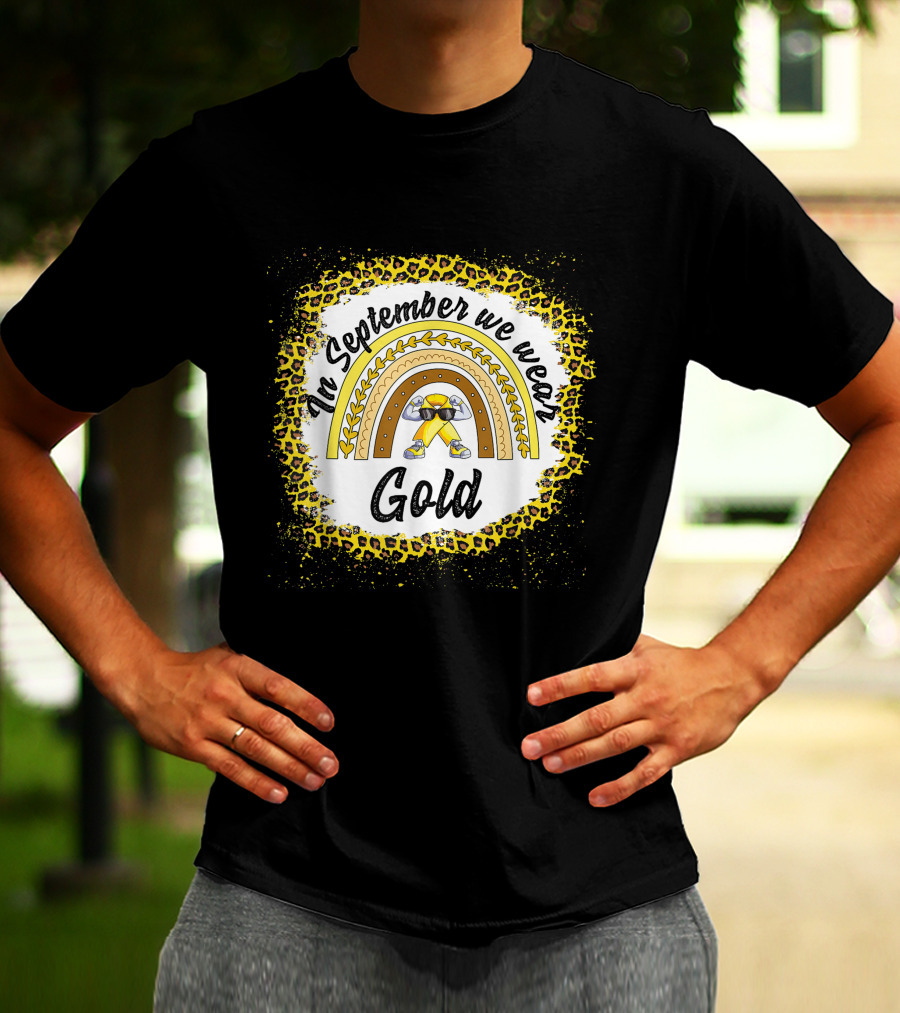 In September We Wear Gold Rainbow Leopard Awareness T-Shirt