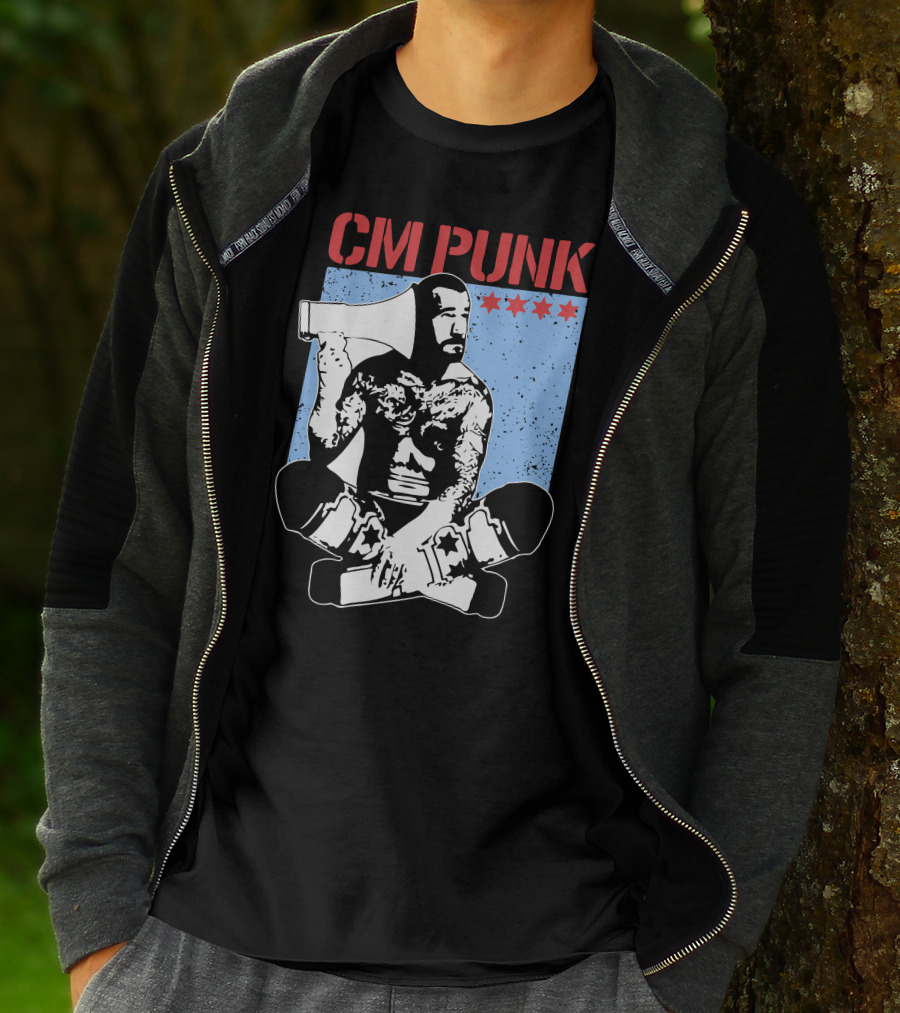 CM Punk AEW All Elite Wrestling Megaphone Graphic With Red Stars T-Shirt