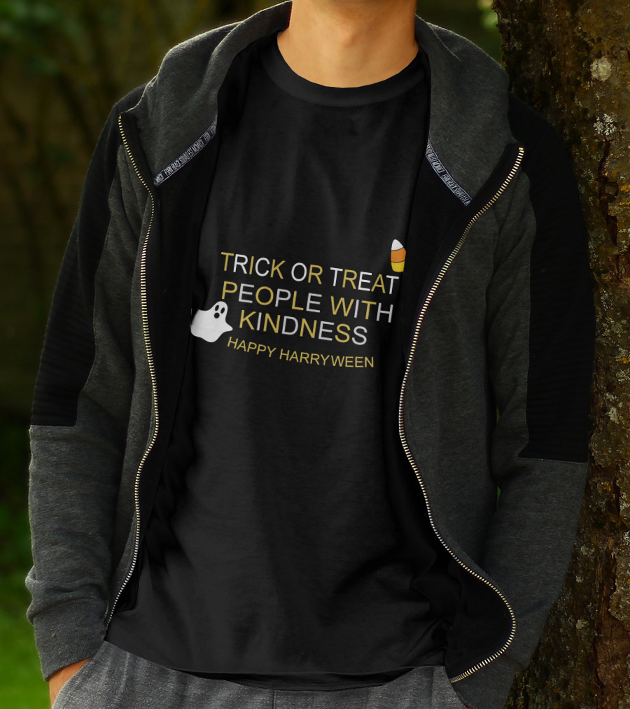 TRICK OR TREAT PEOPLE WITH KINDNESS HAPPY HARRYWEEN Ghost Candy Corn T-Shirt