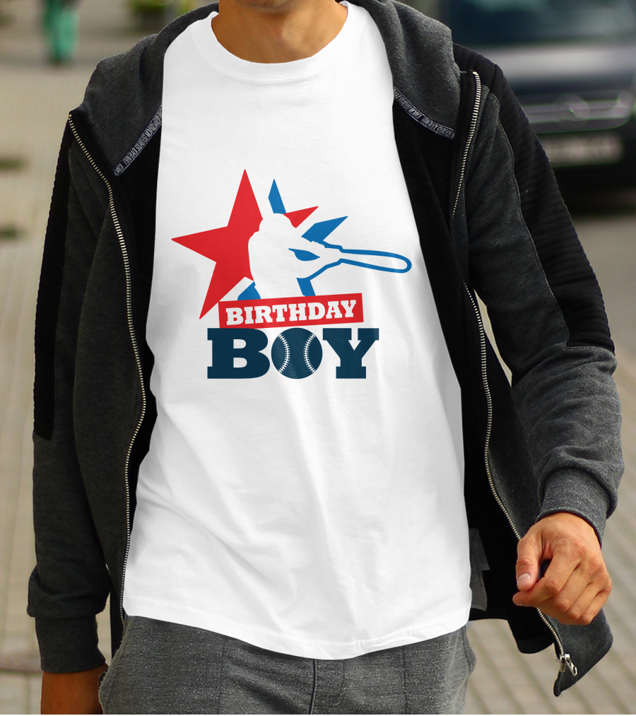 Birthday Boy Baseball Silhouette Star T-Shirt