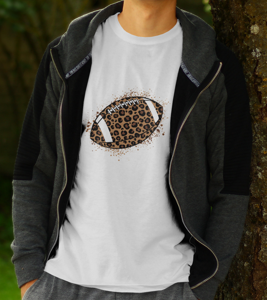 Leopard Print American Football Ball T-Shirt