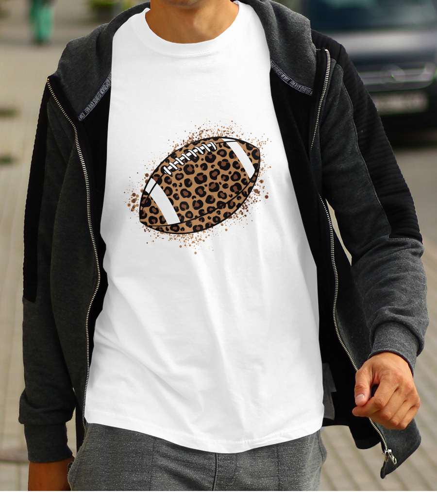 Leopard Print American Football Ball T-Shirt