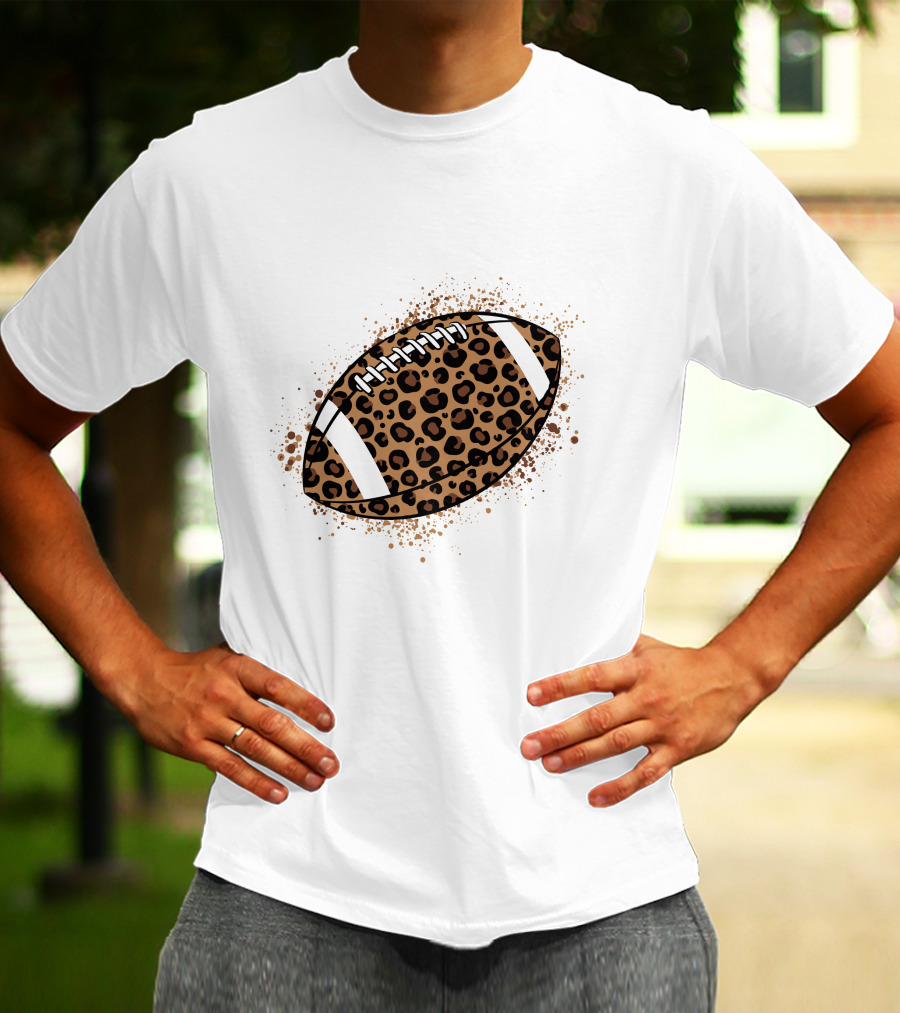 Leopard Print American Football Ball T-Shirt