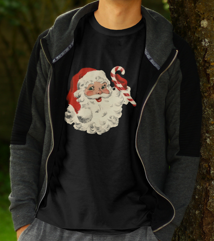 Retro Santa Claus Candy Cane Vintage Christmas T-Shirt
