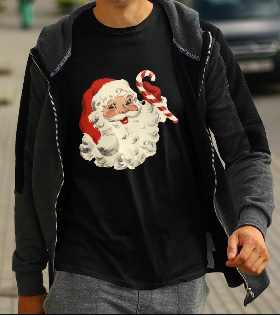 Retro Santa Claus Candy Cane Vintage Christmas T-Shirt