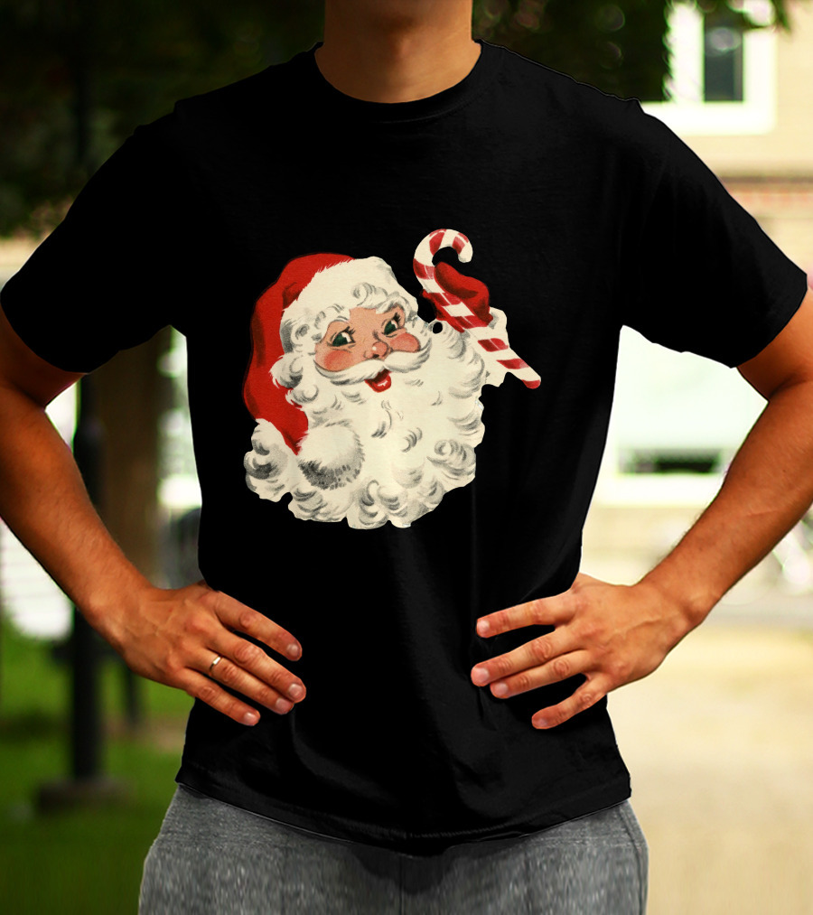 Retro Santa Claus Candy Cane Vintage Christmas T-Shirt