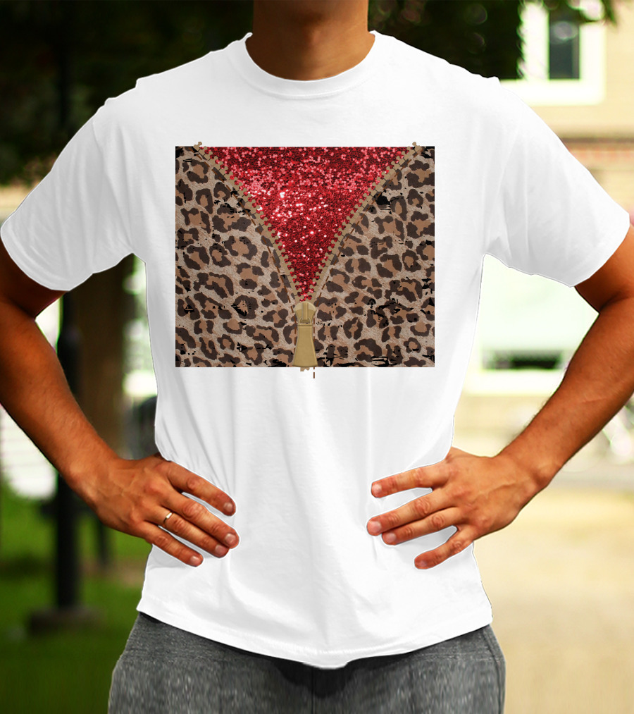 Red Faux Glitter Leopard Zipper Tumbler T-Shirt