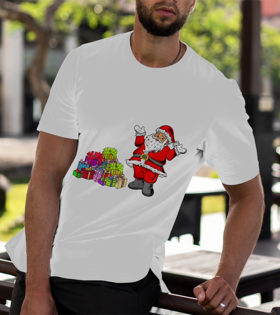 Santa Claus With Colorful Wrapped Gifts T-Shirt