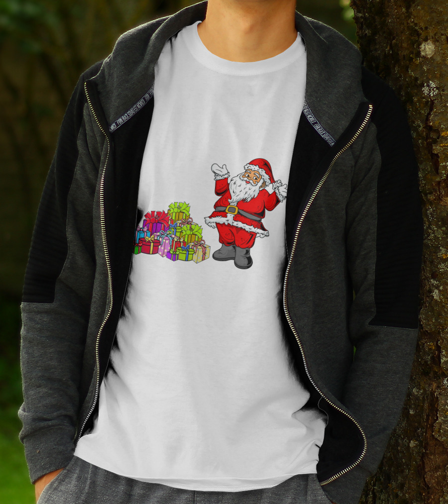 Santa Claus With Colorful Wrapped Gifts T-Shirt