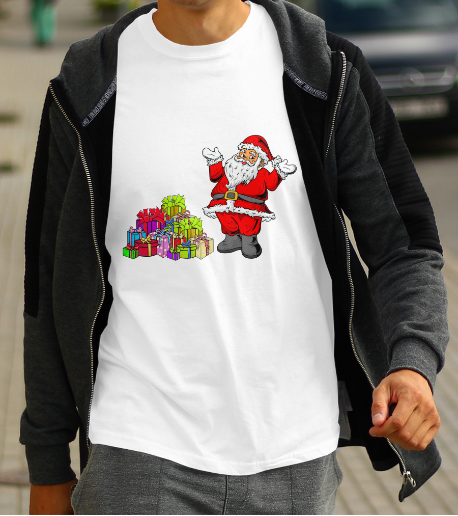Santa Claus With Colorful Wrapped Gifts T-Shirt