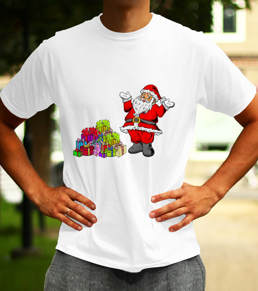 Santa Claus With Colorful Wrapped Gifts T-Shirt