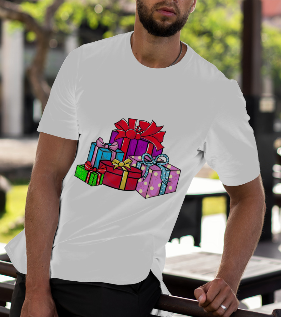 Christmas Presents With Bright Bows And Polka Dots T-Shirt