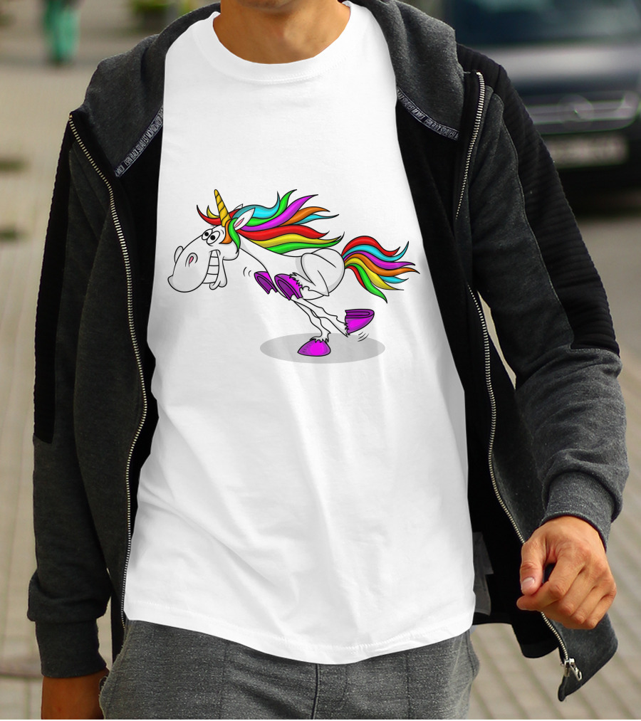 Funny Colorful Running Unicorn With Rainbow Hair T-Shirt
