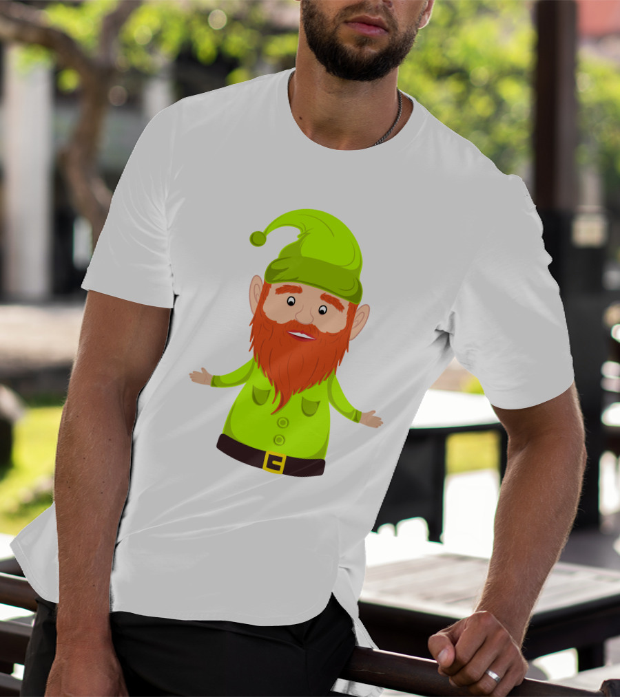 Gnome ELF Christmas Bright Green Hat Brown Belt Red Beard T-Shirt