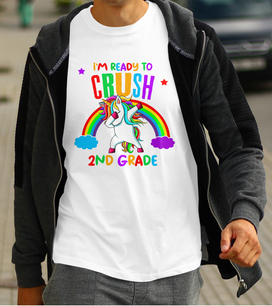 I'm Ready To Crush 2nd Grade With Dancing Unicorn And Rainbow T-Shirt
