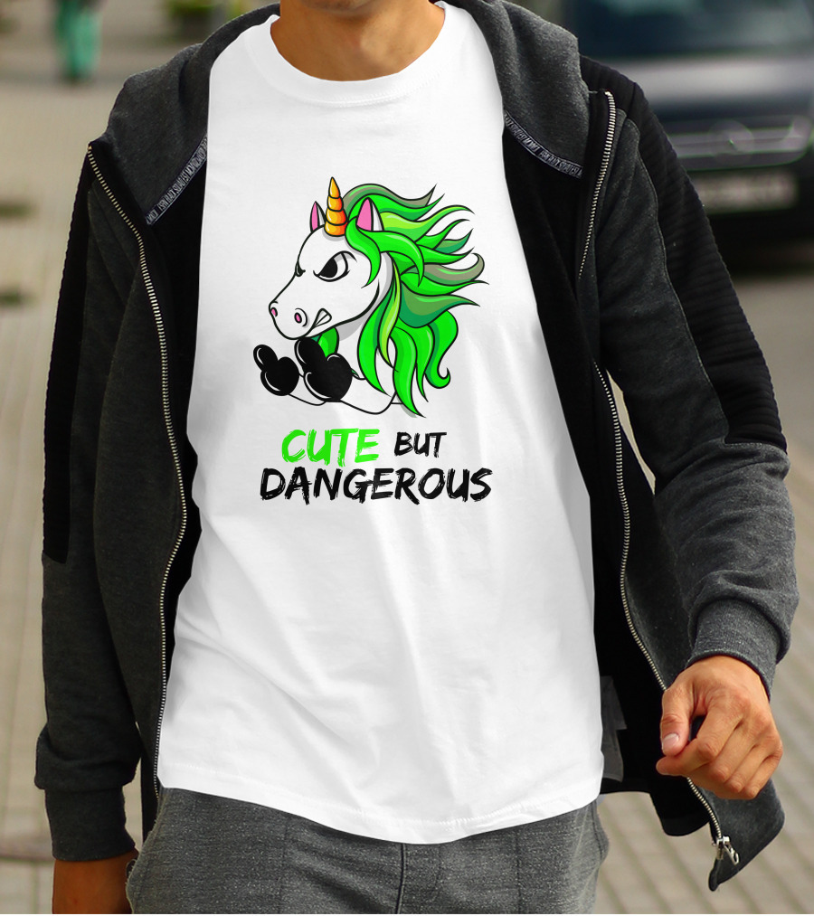 Cute But Dangerous Unicorn Green Hair T-Shirt