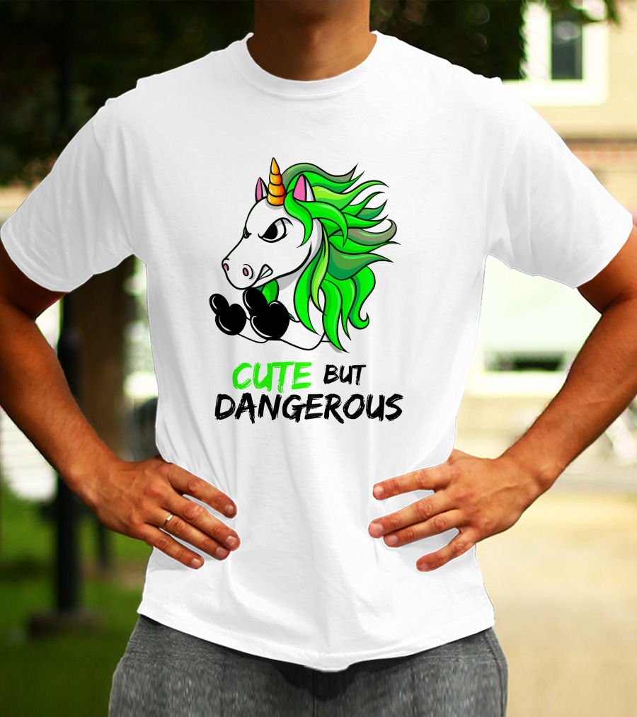 Cute But Dangerous Unicorn Green Hair T-Shirt
