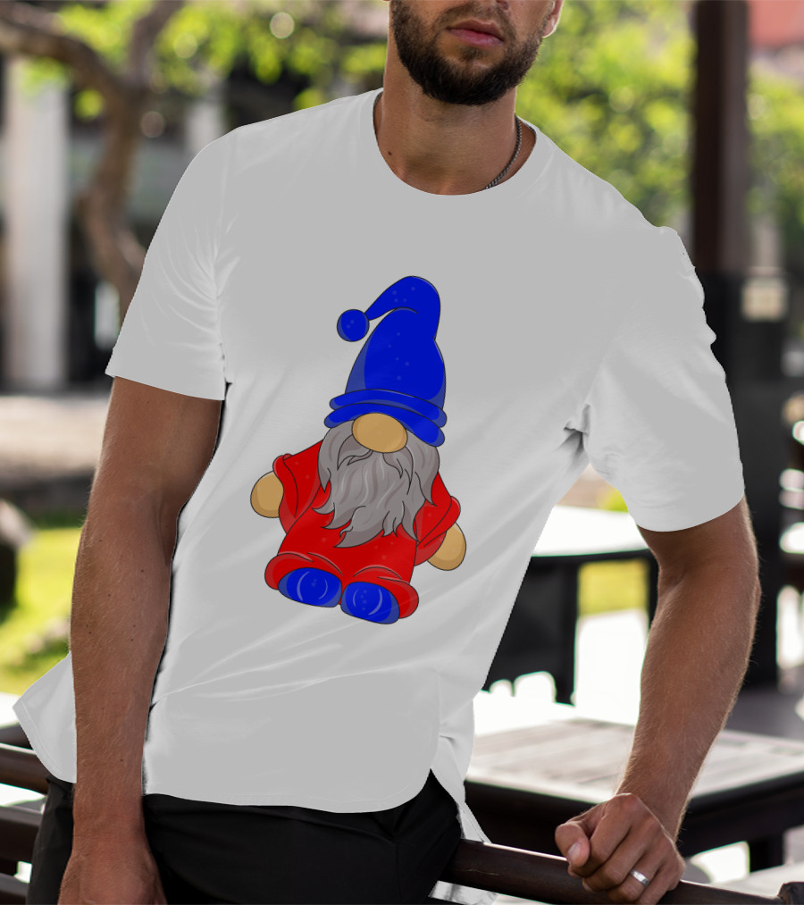Funny Gnome With Blue Hat And Red Suit T-Shirt